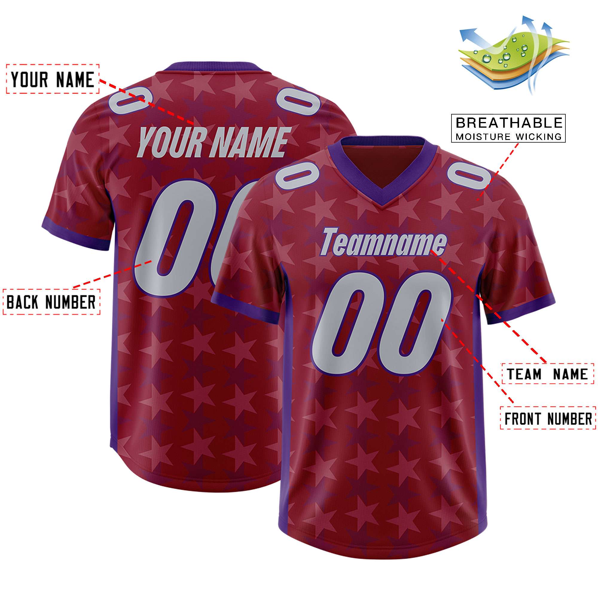 Custom Crimson Purple Personalized All Star Graffiti Pattern Authentic American Football Jersey