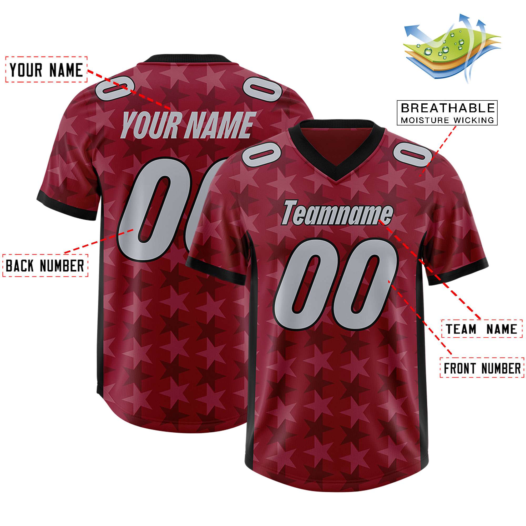 Custom Crimson Black Personalized All Star Graffiti Pattern Authentic American Football Jersey