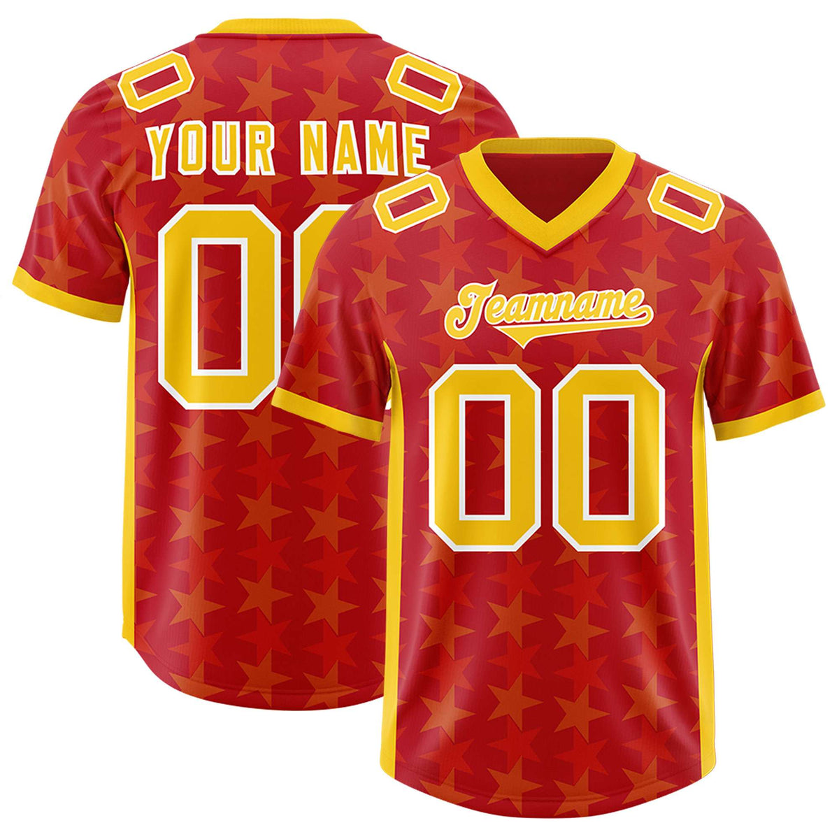 Custom Red Yellow Personalized All Star Graffiti Pattern Authentic American Football Jersey