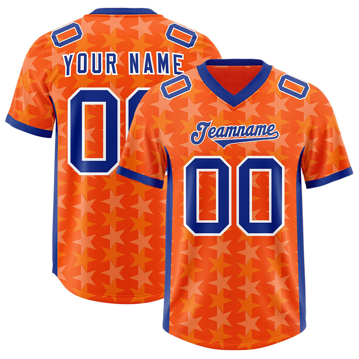 Custom Orange Royal Personalized All Star Graffiti Pattern Authentic American Football Jersey
