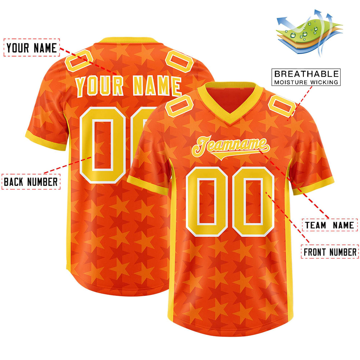 Custom Orange Gold Personalized All Star Graffiti Pattern Authentic American Football Jersey