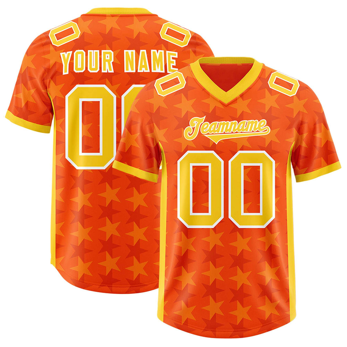 Custom Orange Gold Personalized All Star Graffiti Pattern Authentic American Football Jersey