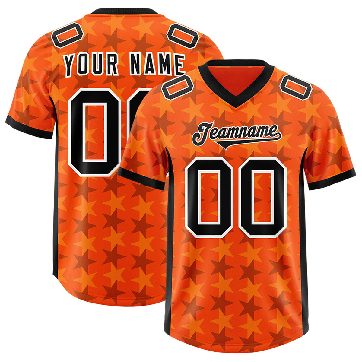 Custom Orange Black Personalized All Star Graffiti Pattern Authentic American Football Jersey