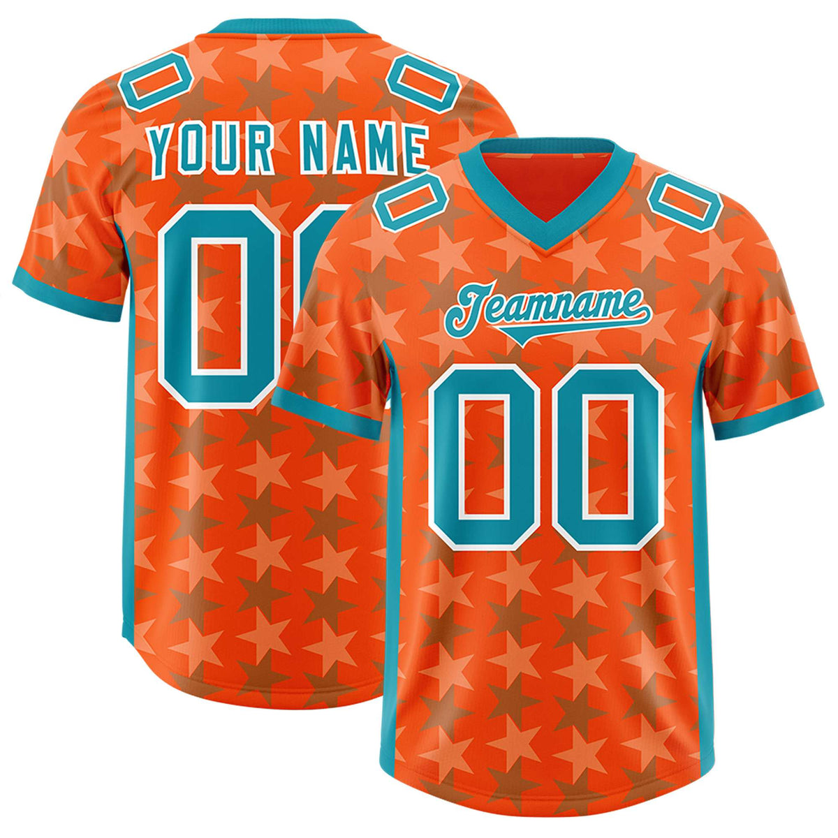 Custom Orange Aqua Personalized All Star Graffiti Pattern Authentic American Football Jersey