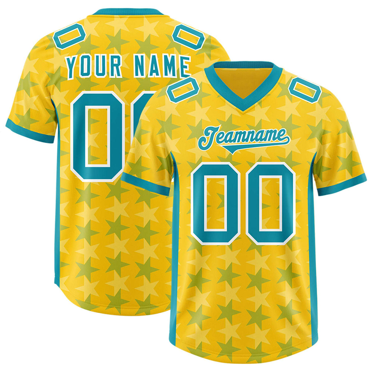 Custom Gold Aqua Personalized All Star Graffiti Pattern Authentic American Football Jersey