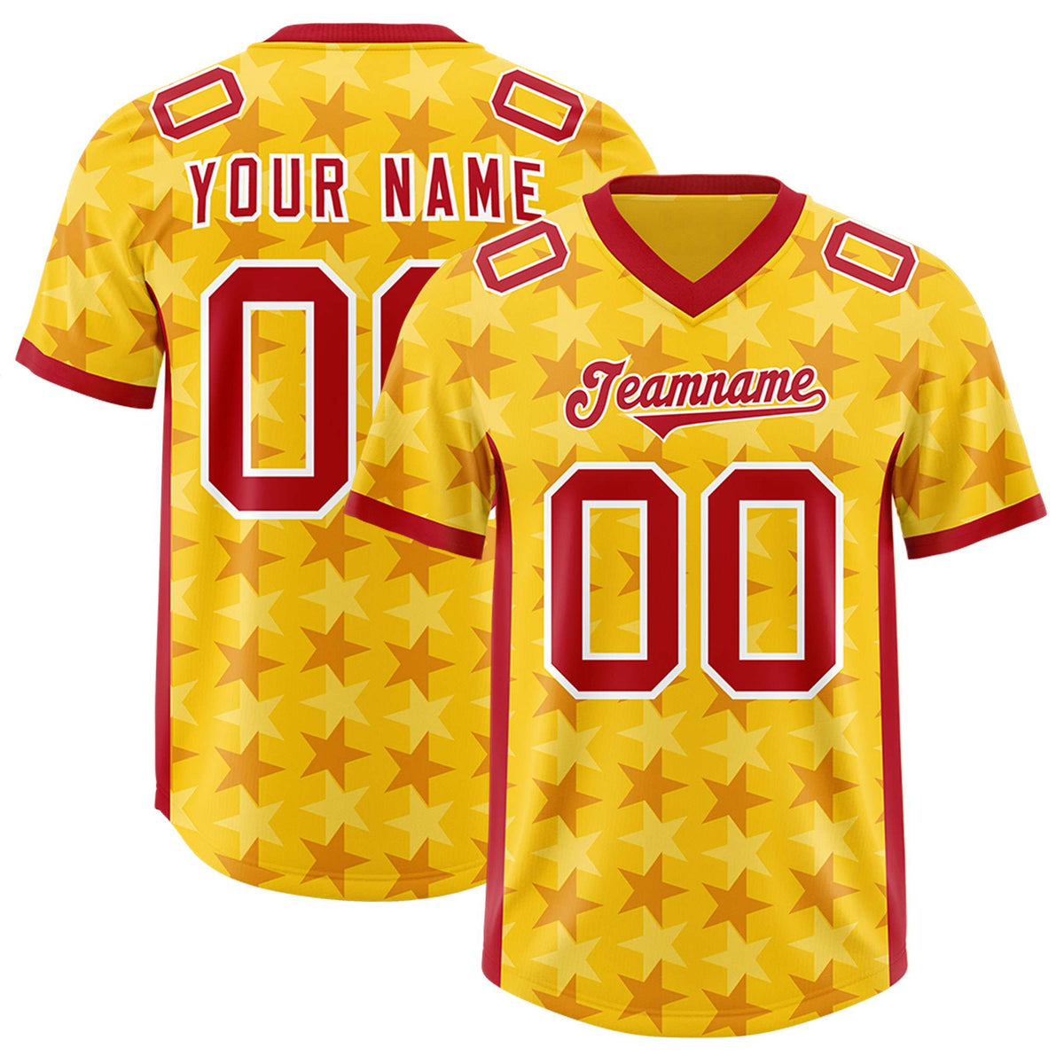 Custom Gold Red Personalized All Star Graffiti Pattern Authentic American Football Jersey