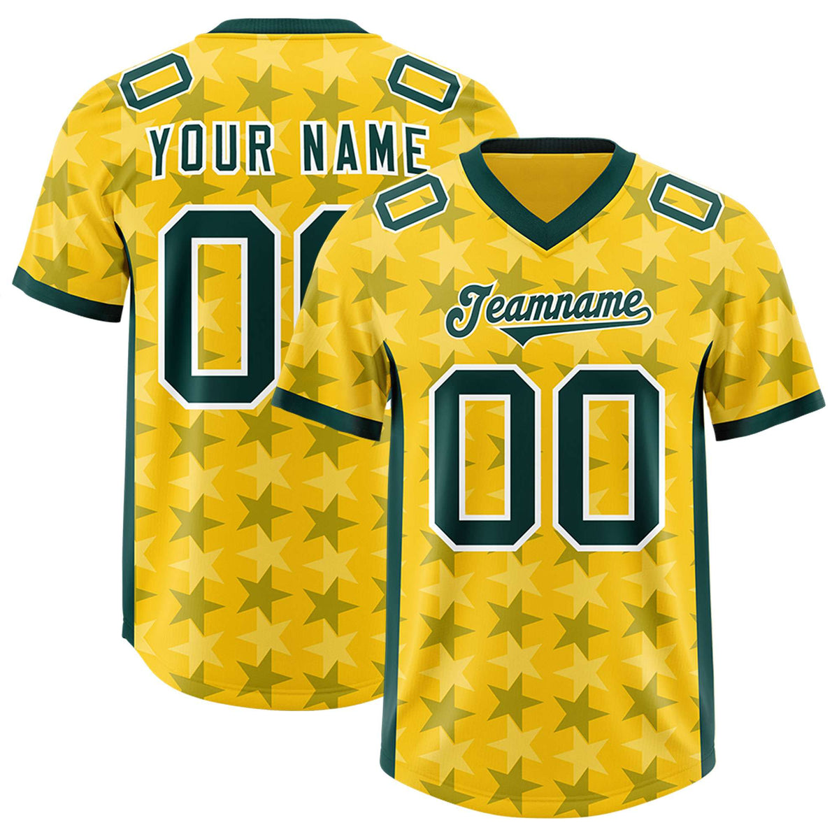 Custom Gold Green Personalized All Star Graffiti Pattern Authentic American Football Jersey