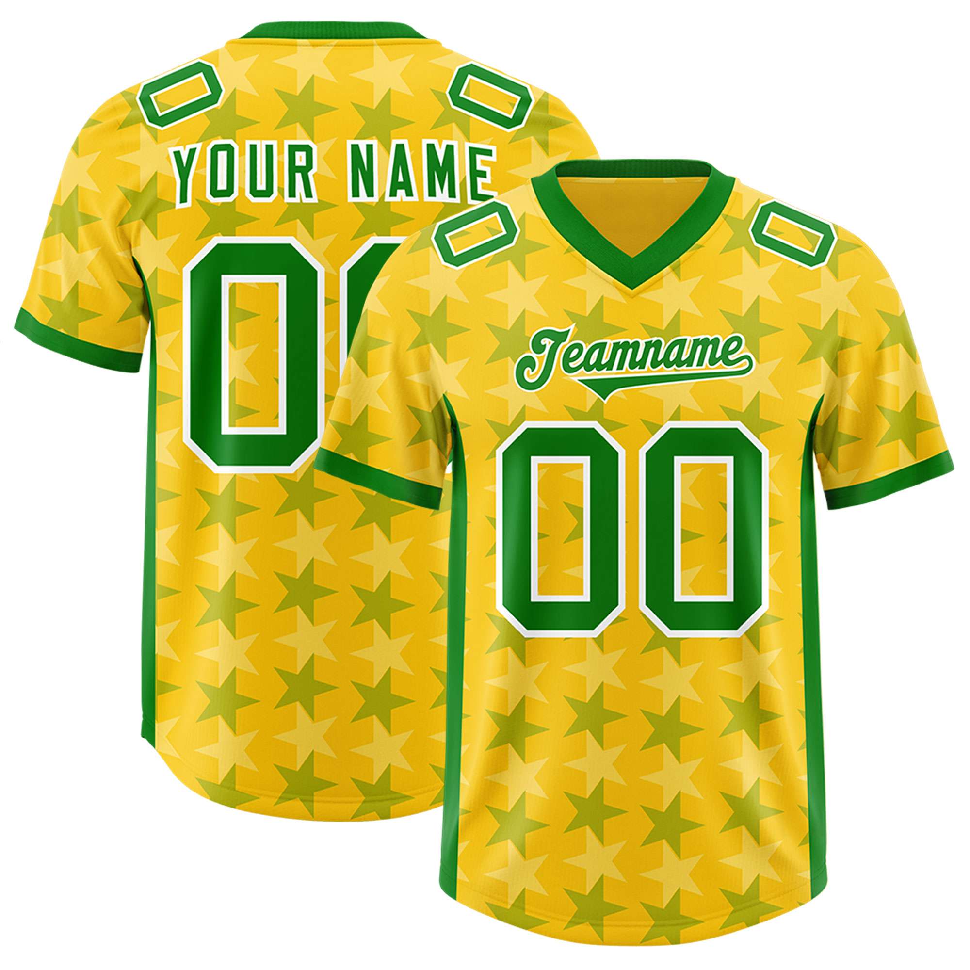 Custom Gold Kelly Green Personalized All Star Graffiti Pattern Authentic American Football Jersey