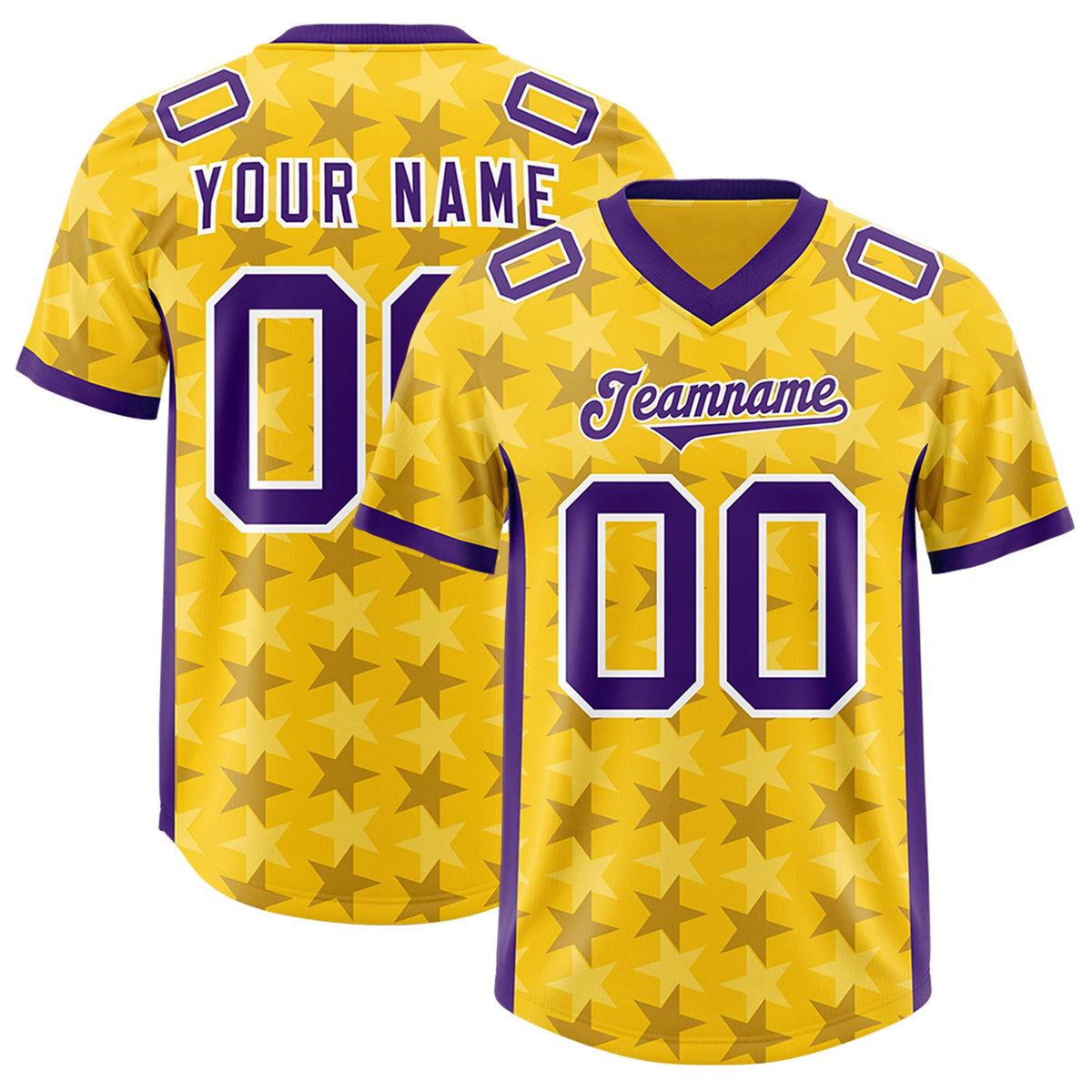 Custom Gold Purple Personalized All Star Graffiti Pattern Authentic American Football Jersey