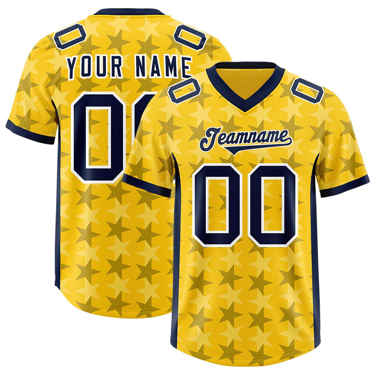 Custom Gold Navy Personalized All Star Graffiti Pattern Authentic American Football Jersey