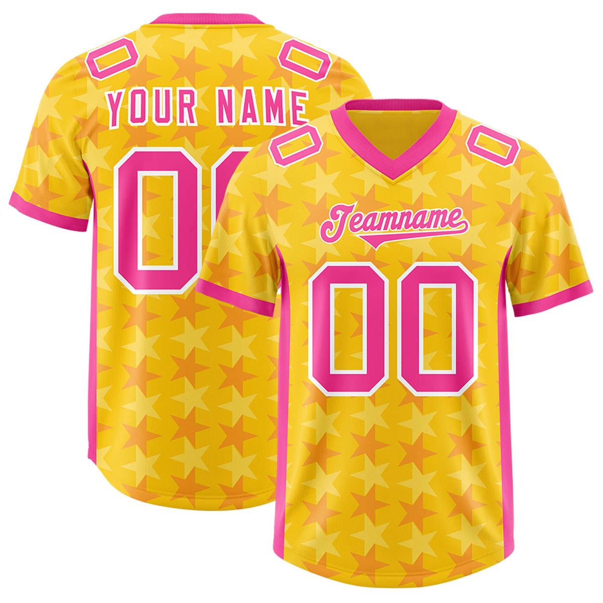 Custom Gold Pink Personalized All Star Graffiti Pattern Authentic American Football Jersey