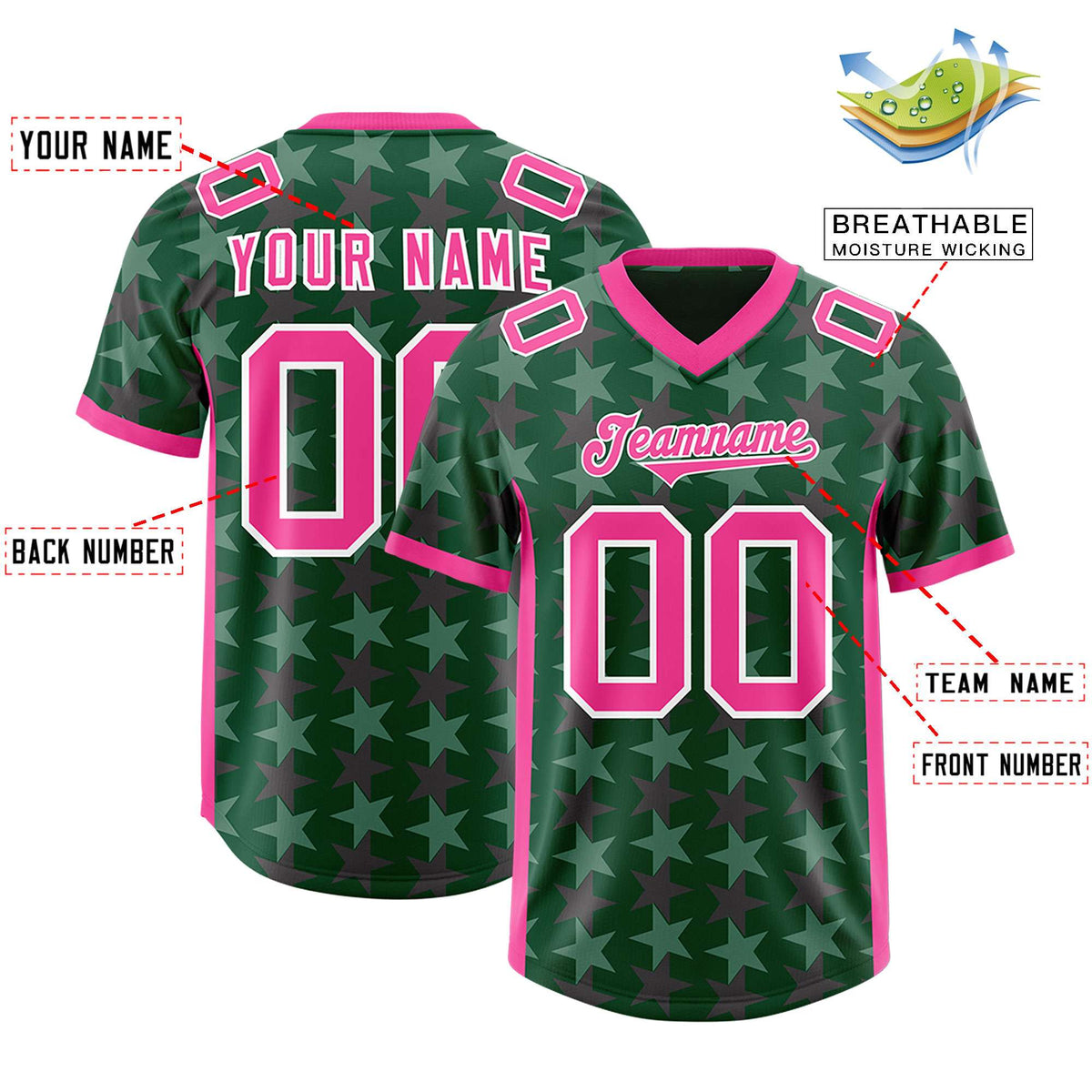 Custom Green Pink Personalized All Star Graffiti Pattern Authentic American Football Jersey