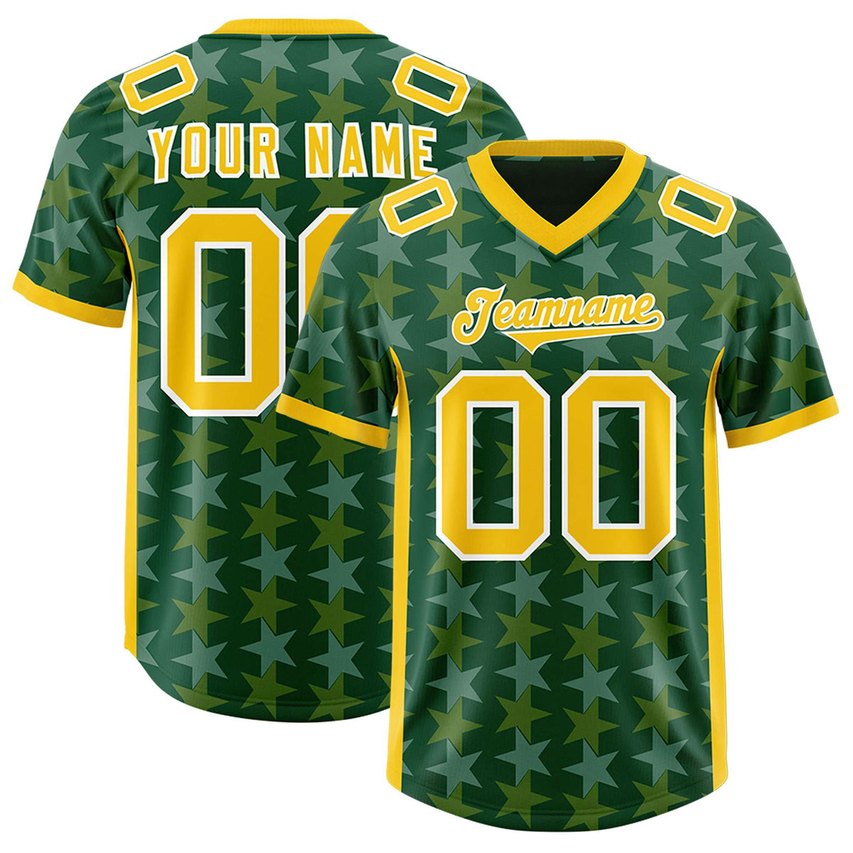 Custom Green Gold Personalized All Star Graffiti Pattern Authentic American Football Jersey