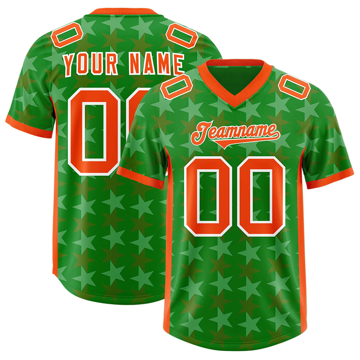 Custom Kelly Green Orange Personalized All Star Graffiti Pattern Authentic American Football Jersey