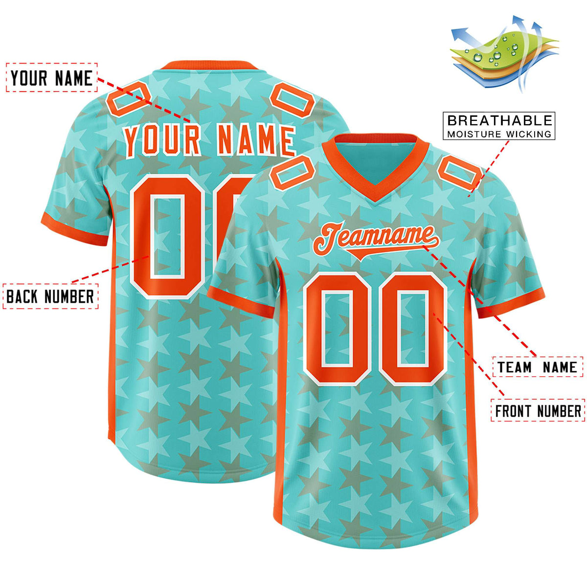 Custom Bright Green Orange Personalized All Star Graffiti Pattern Authentic American Football Jersey