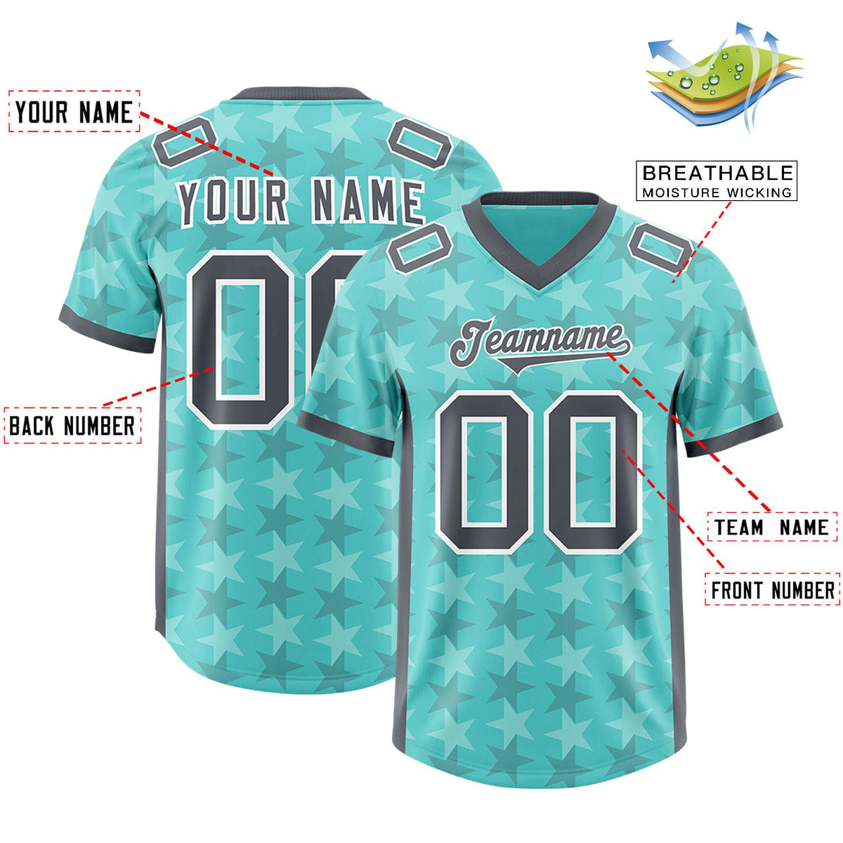 Custom Bright Green Dark Gray Personalized All Star Graffiti Pattern Authentic American Football Jersey