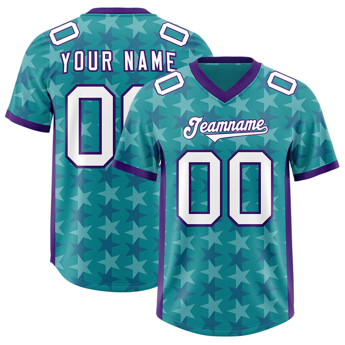 Custom Aqua Purple Personalized All Star Graffiti Pattern Authentic American Football Jersey