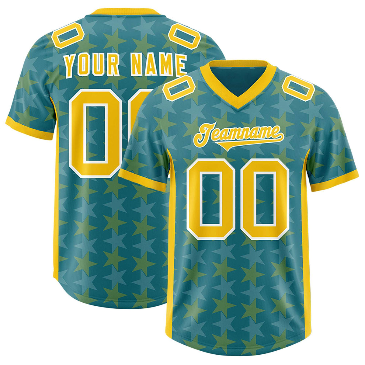 Custom Aqua Gold Personalized All Star Graffiti Pattern Authentic American Football Jersey