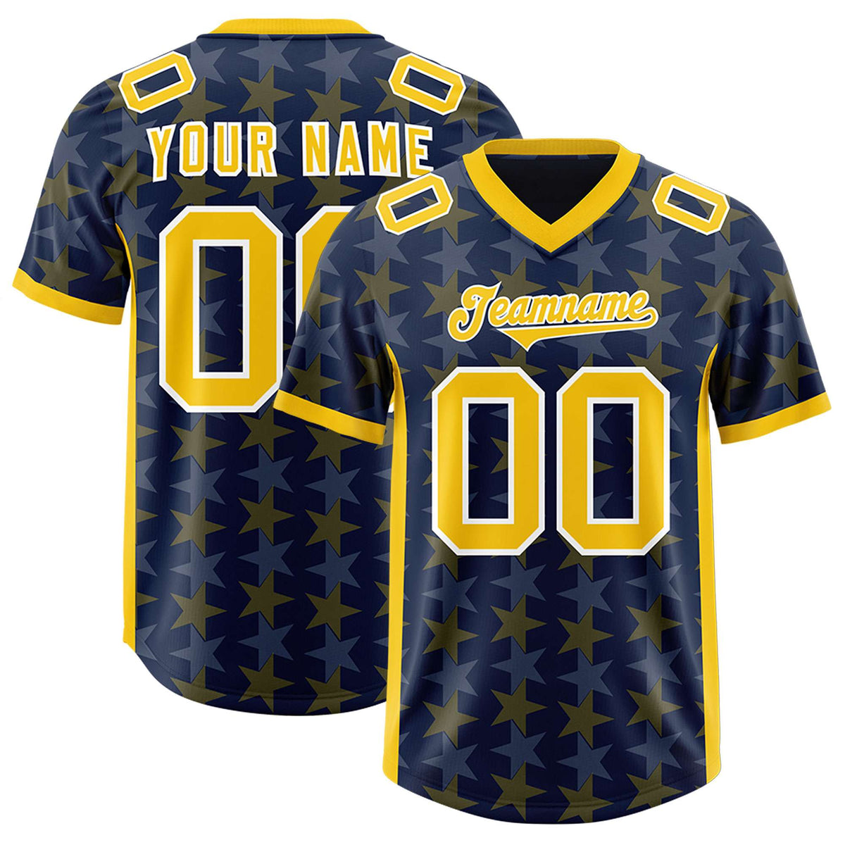Custom Navy Gold Personalized All Star Graffiti Pattern Authentic American Football Jersey