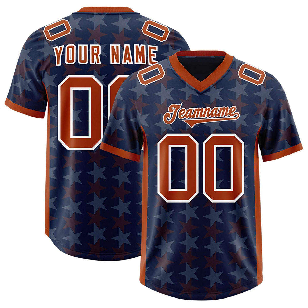 Custom Navy Texas Orange Personalized All Star Graffiti Pattern Authentic American Football Jersey