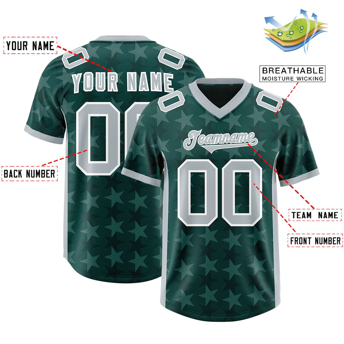 Custom Midnight Green Grey Personalized All Star Graffiti Pattern Authentic American Football Jersey