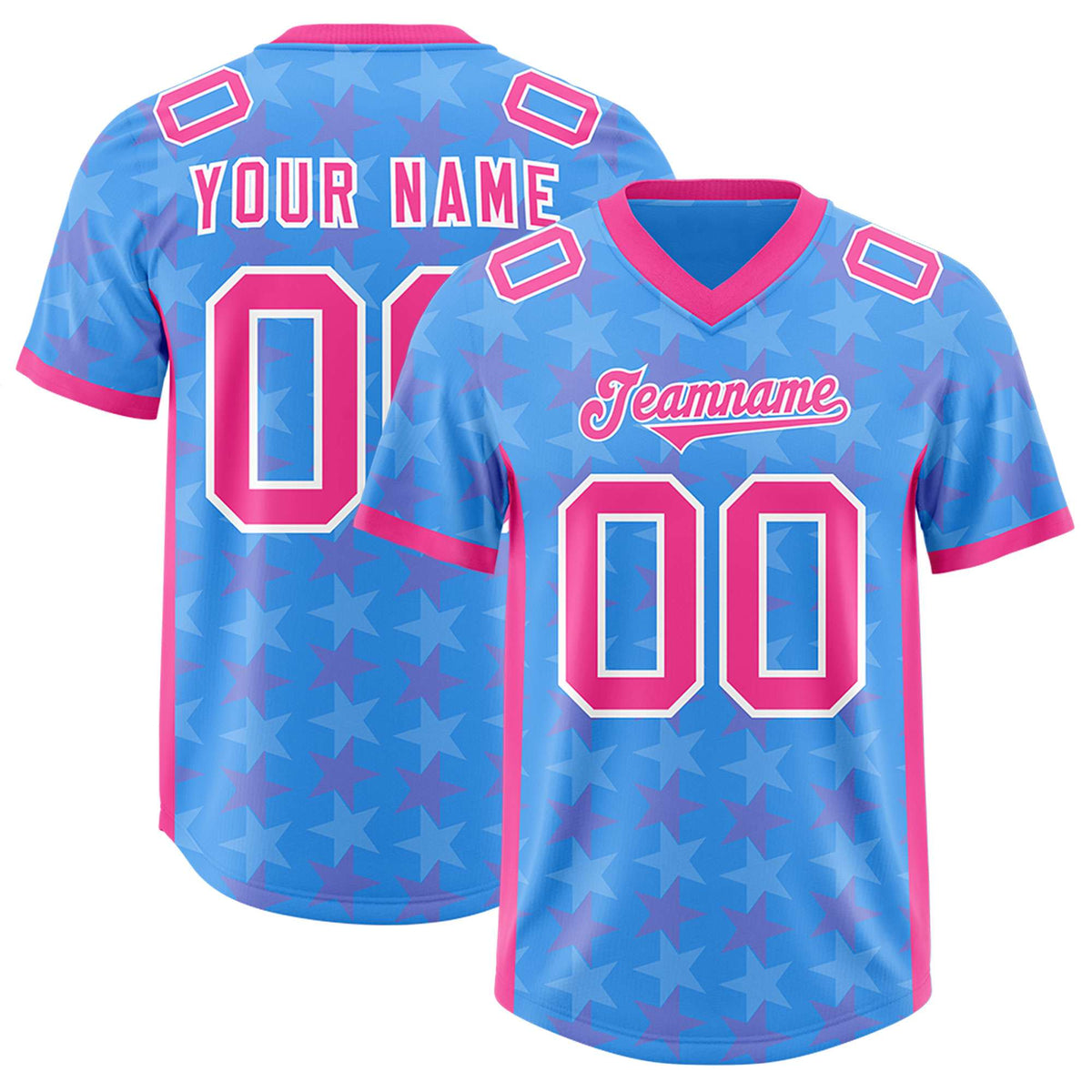 Custom Light Blue Pink Personalized All Star Graffiti Pattern Authentic American Football Jersey