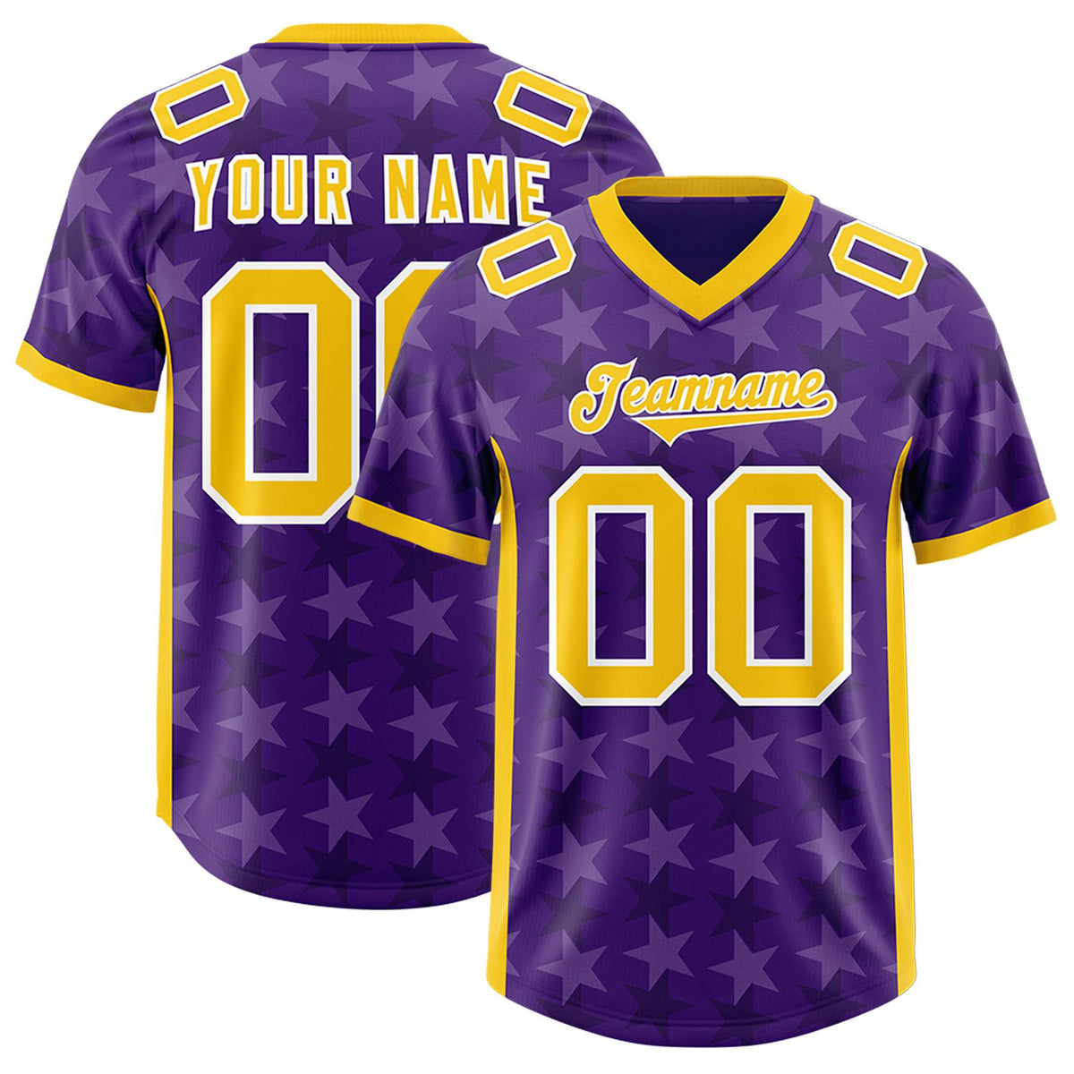Custom Purple Gold Personalized All Star Graffiti Pattern Authentic American Football Jersey