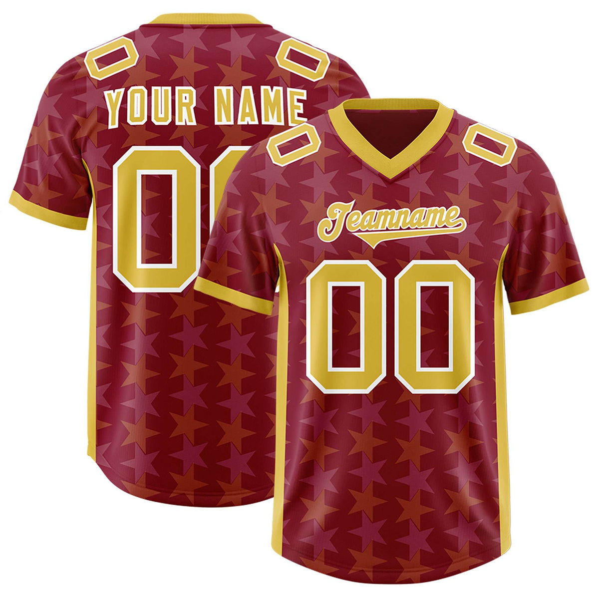 Custom Crimson Gold Personalized All Star Graffiti Pattern Authentic American Football Jersey