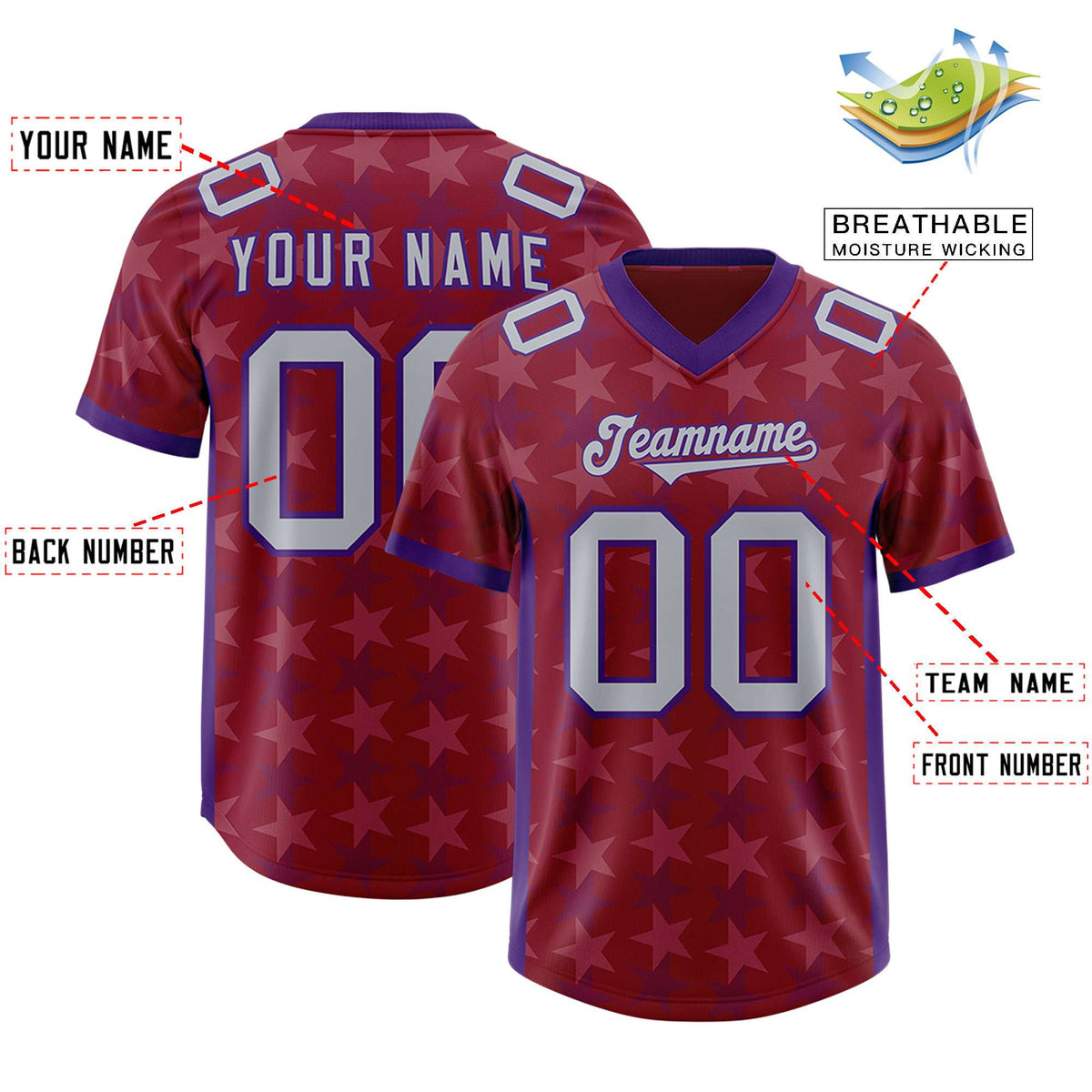 Custom Crimson Purple Personalized All Star Graffiti Pattern Authentic American Football Jersey