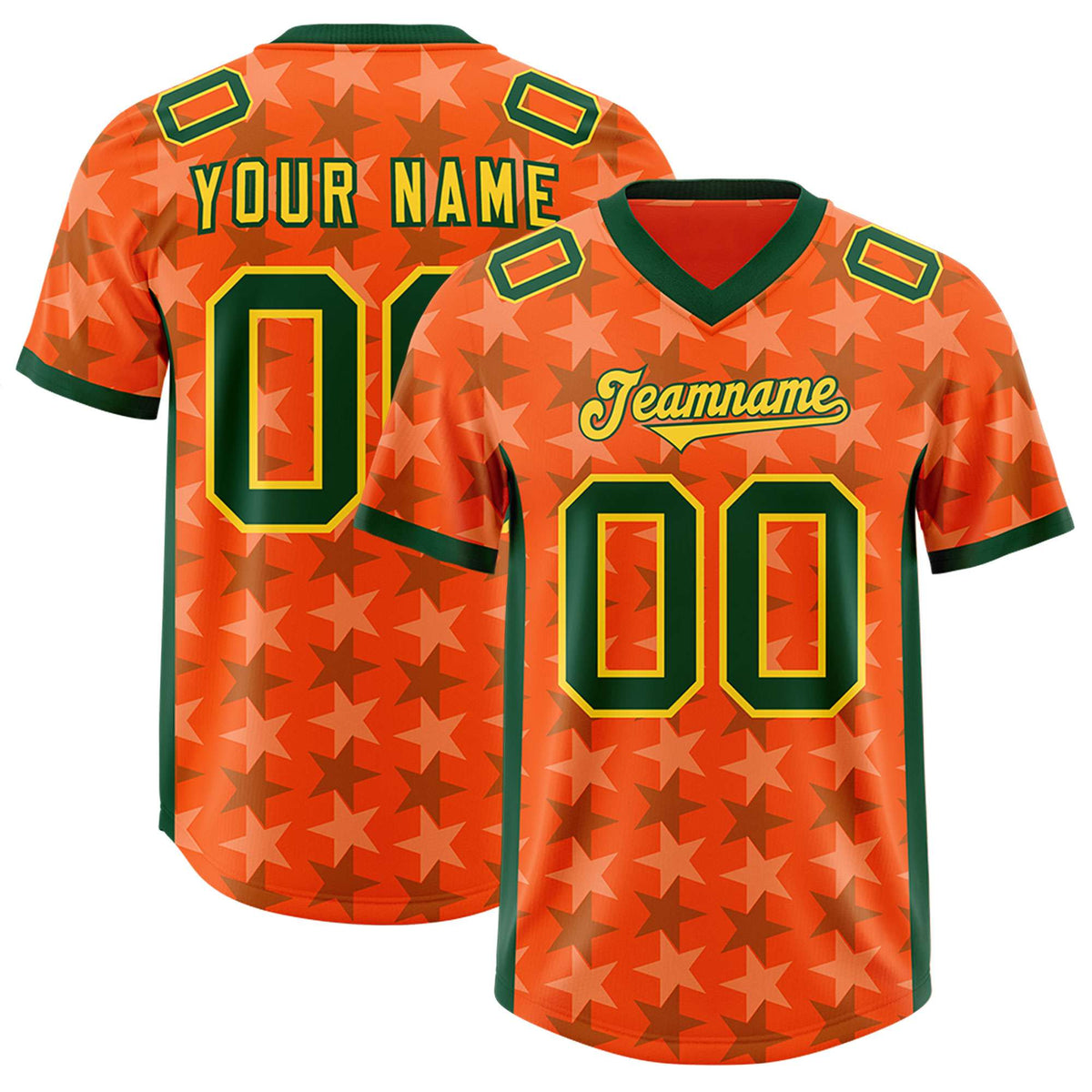 Custom Orange Green Personalized All Star Graffiti Pattern Authentic American Football Jersey