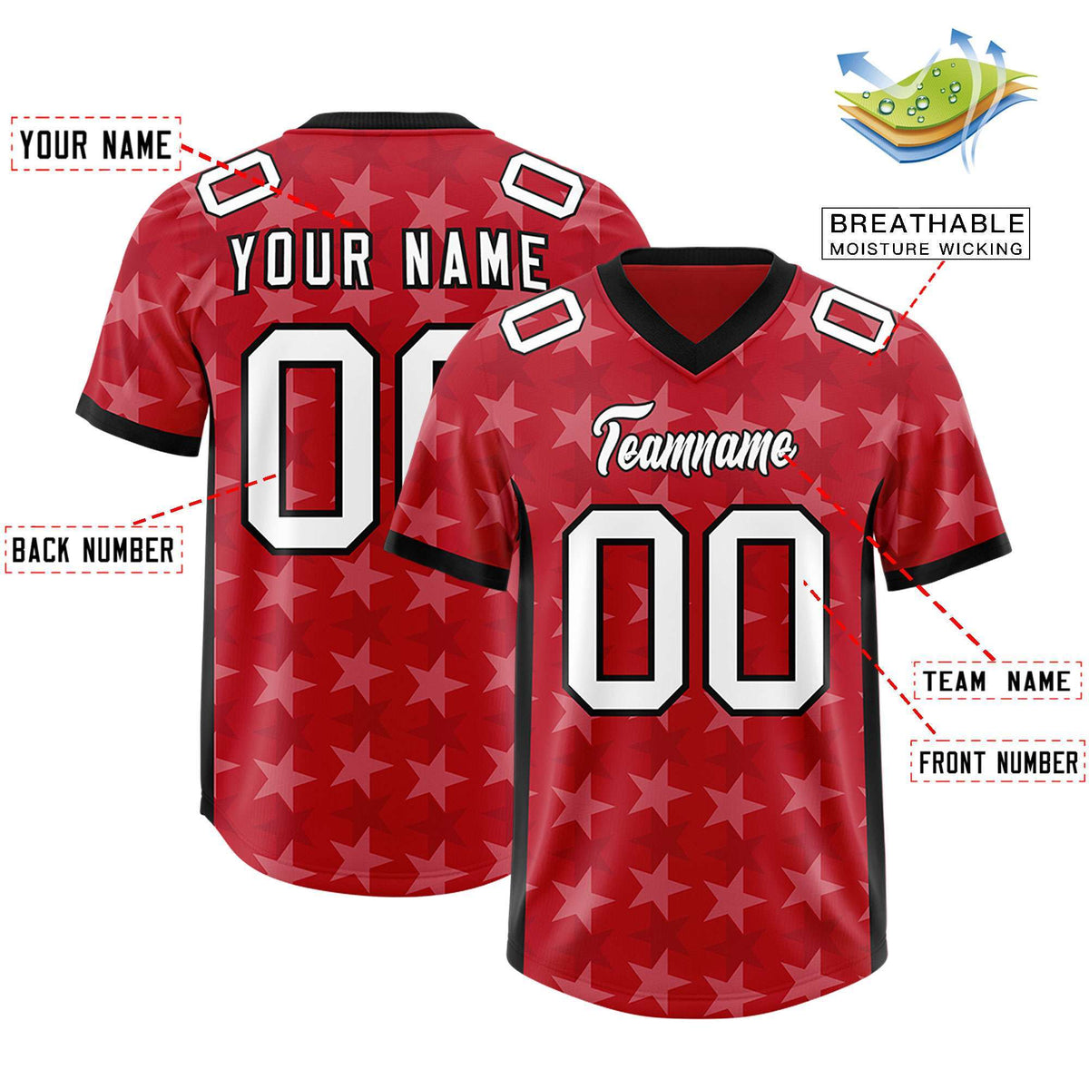 Custom Red Black Personalized All Star Graffiti Pattern Authentic American Football Jersey