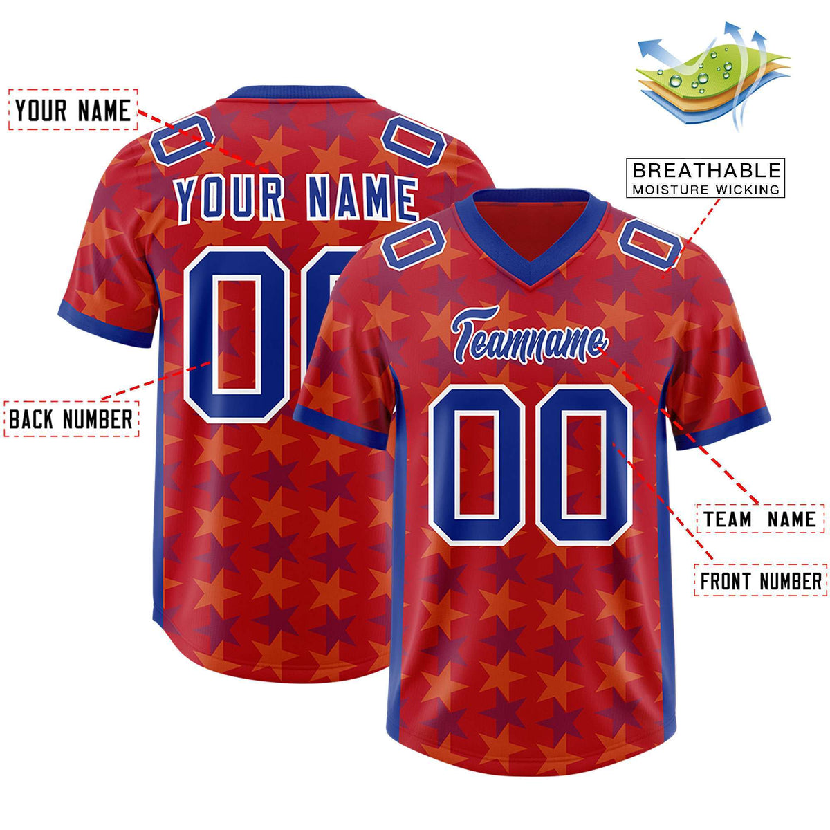 Custom Red Royal Personalized All Star Graffiti Pattern Authentic American Football Jersey