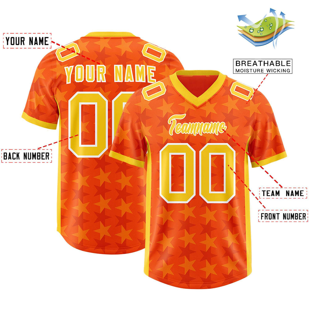 Custom Orange Gold Personalized All Star Graffiti Pattern Authentic American Football Jersey