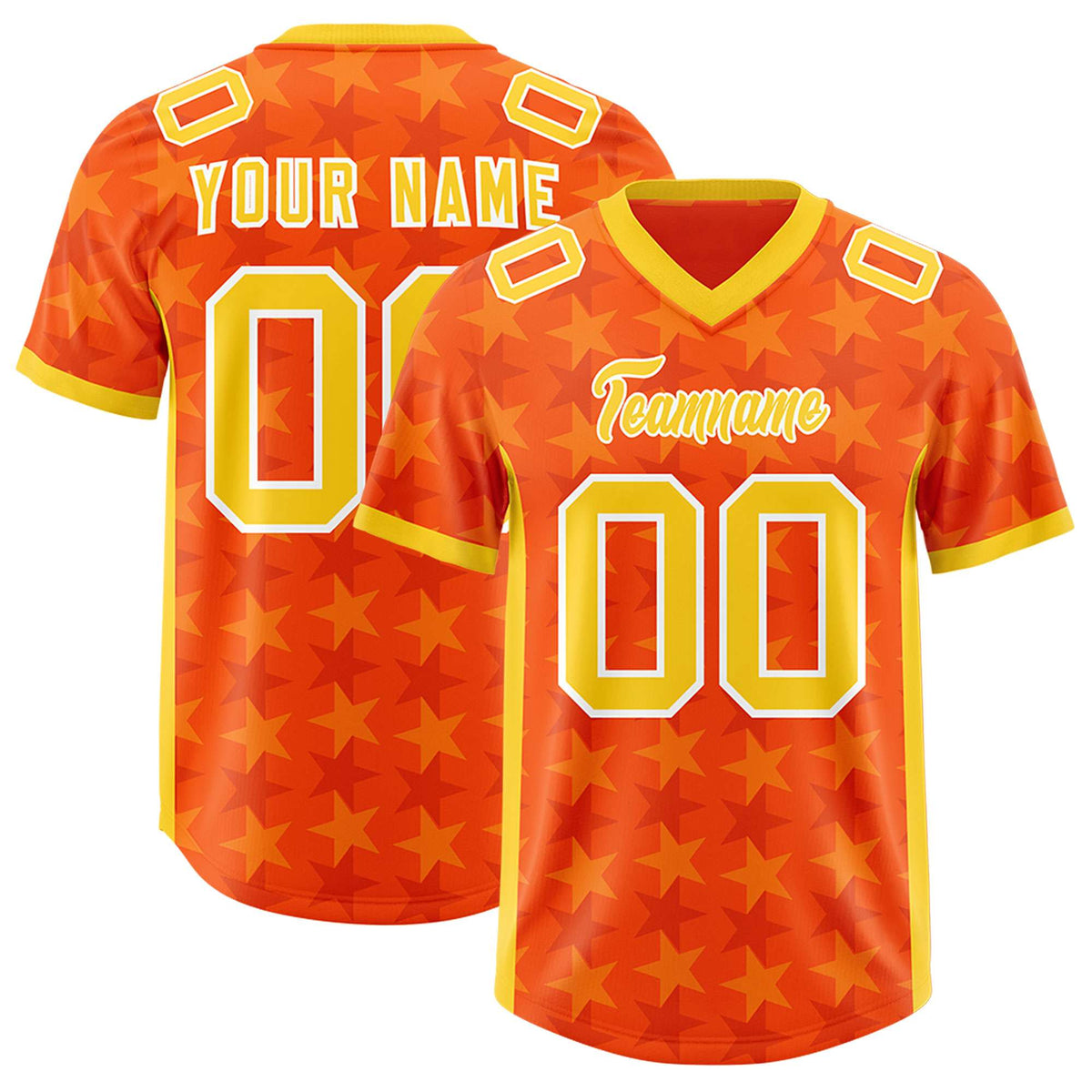 Custom Orange Gold Personalized All Star Graffiti Pattern Authentic American Football Jersey