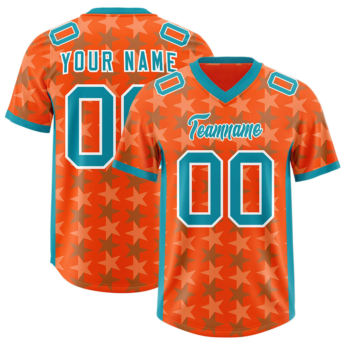 Custom Orange Aqua Personalized All Star Graffiti Pattern Authentic American Football Jersey