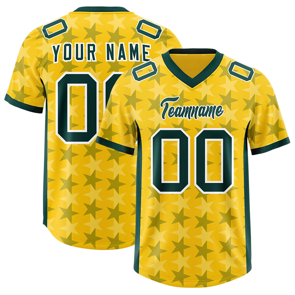 Custom Gold Green Personalized All Star Graffiti Pattern Authentic American Football Jersey