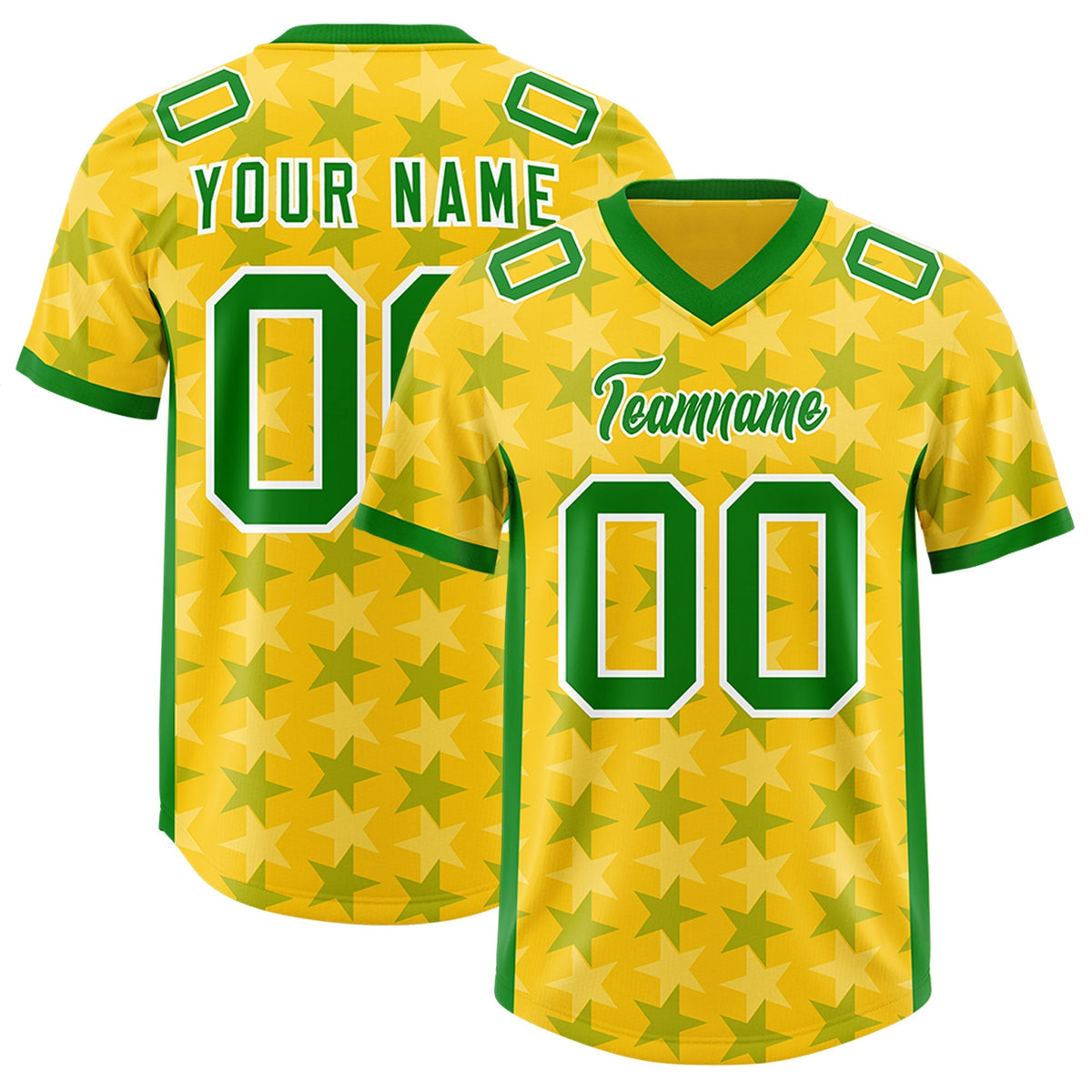 Custom Gold Kelly Green Personalized All Star Graffiti Pattern Authentic American Football Jersey
