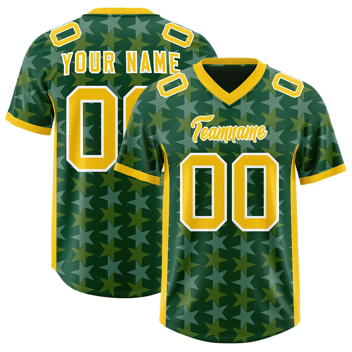 Custom Green Gold Personalized All Star Graffiti Pattern Authentic American Football Jersey