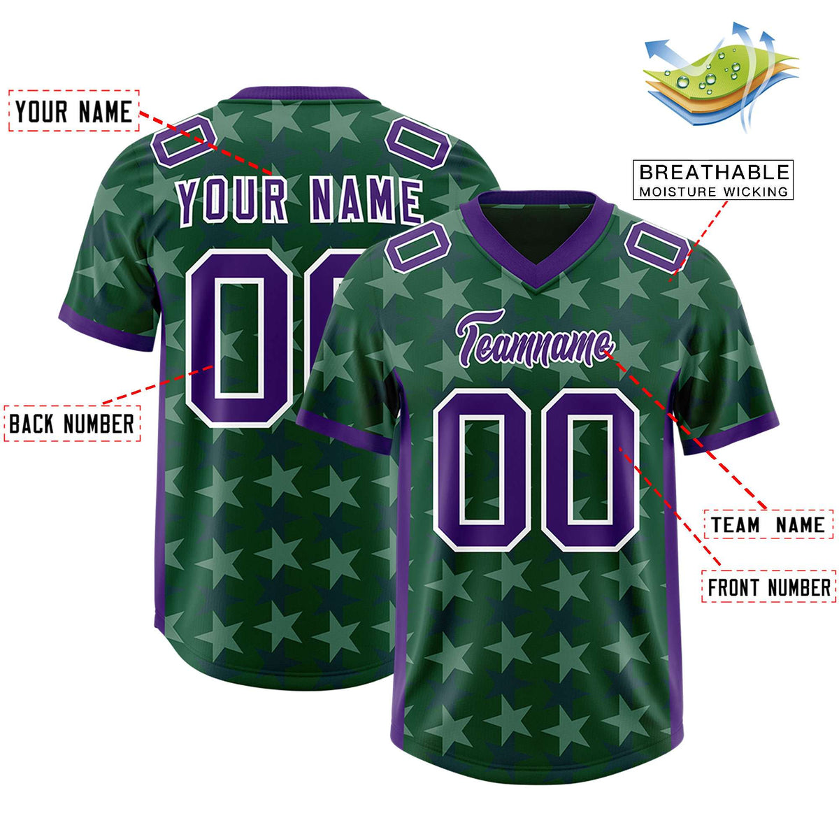 Custom Green Purple Personalized All Star Graffiti Pattern Authentic American Football Jersey