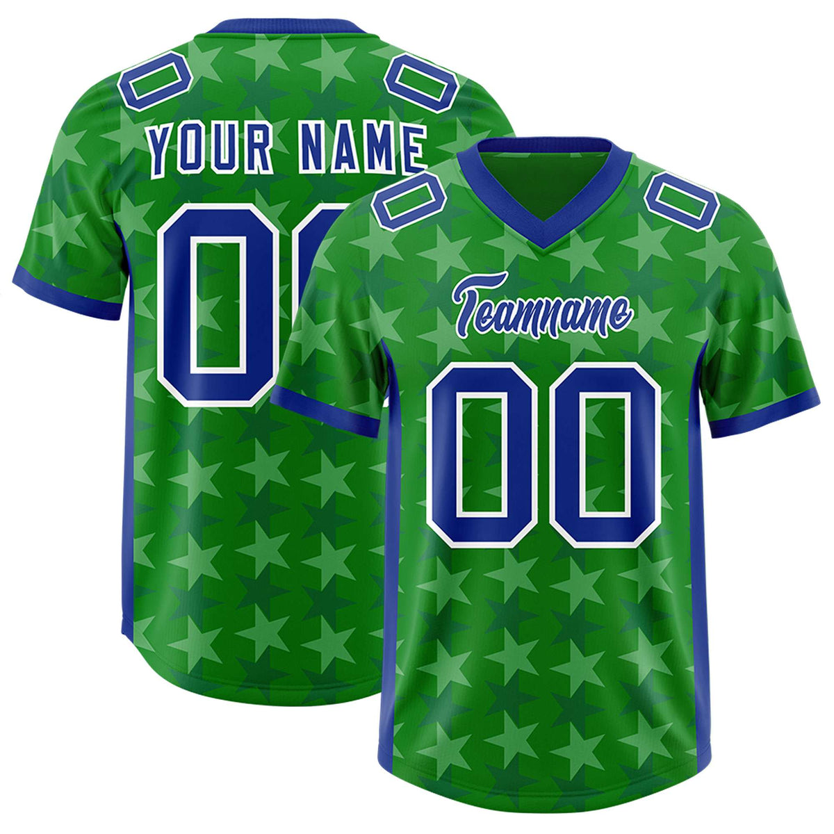 Custom Kelly Green Royal Personalized All Star Graffiti Pattern Authentic American Football Jersey