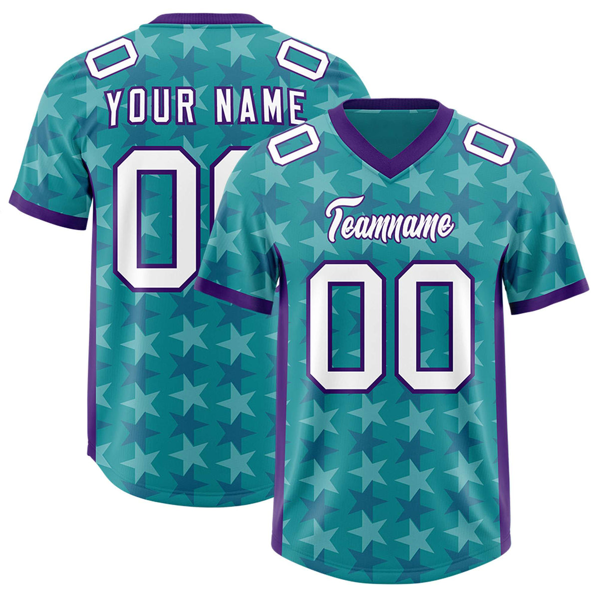 Custom Aqua Purple Personalized All Star Graffiti Pattern Authentic American Football Jersey