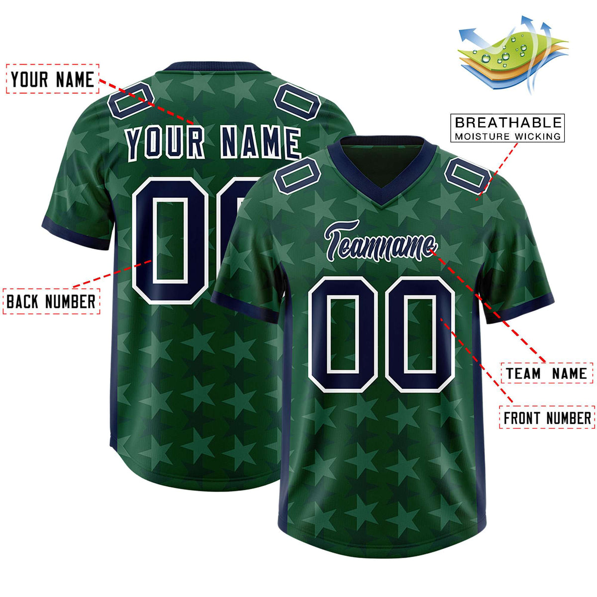 Custom Green Navy Personalized All Star Graffiti Pattern Authentic American Football Jersey