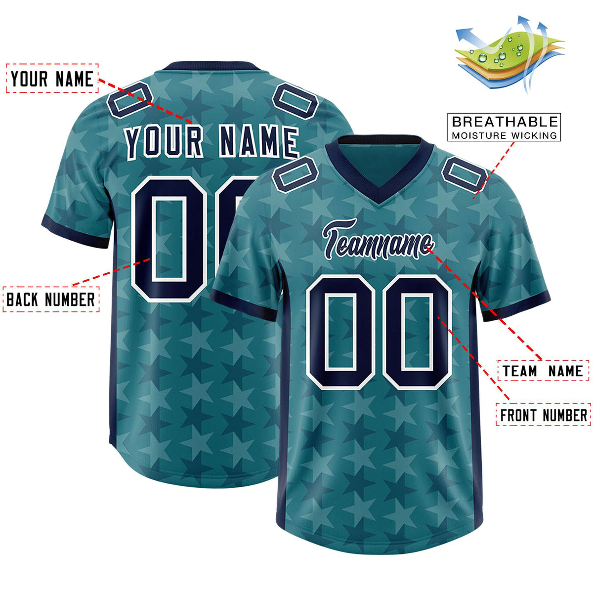 Custom Aqua Navy Personalized All Star Graffiti Pattern Authentic American Football Jersey