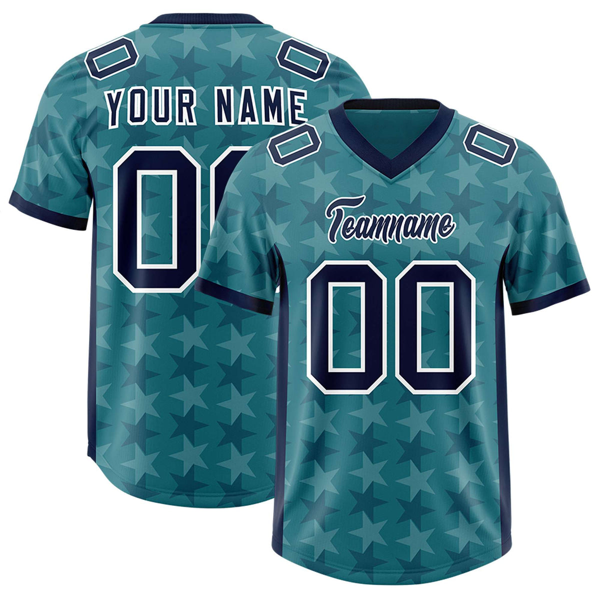 Custom Aqua Navy Personalized All Star Graffiti Pattern Authentic American Football Jersey