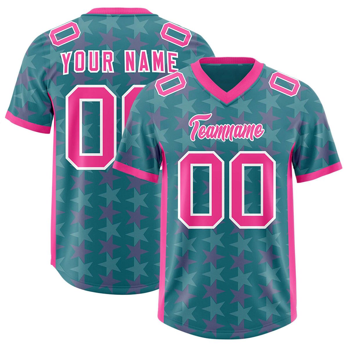 Custom Aqua Pink Personalized All Star Graffiti Pattern Authentic American Football Jersey