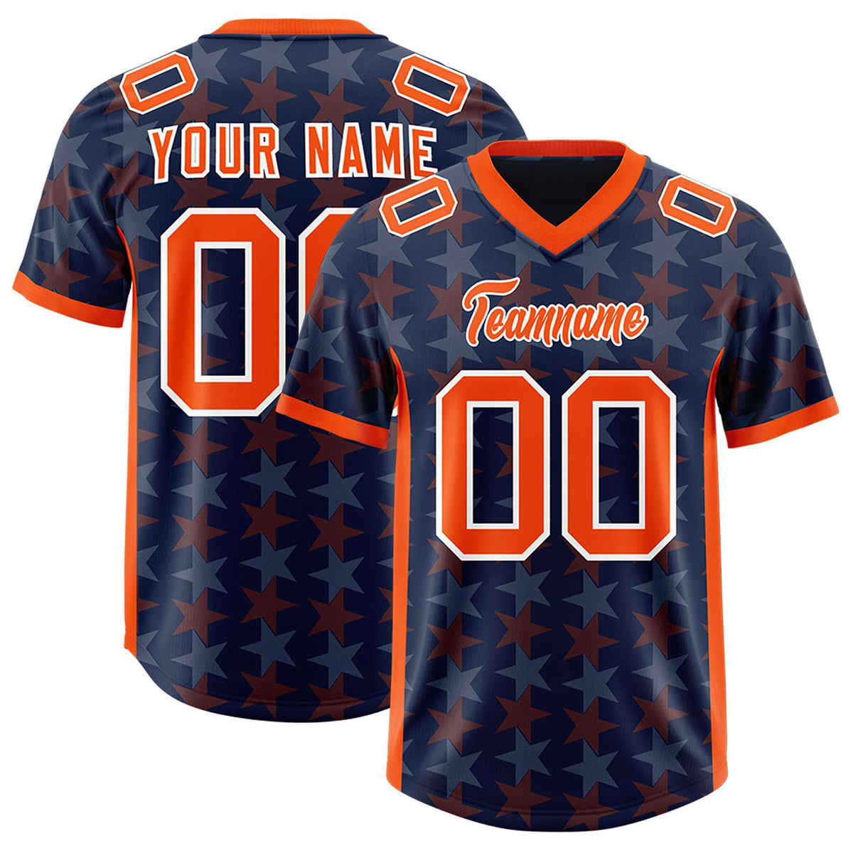 Custom Navy Orange Personalized All Star Graffiti Pattern Authentic American Football Jersey
