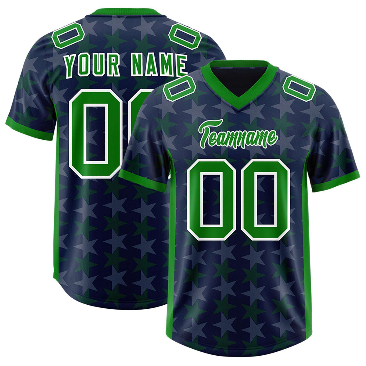 Custom Navy Kelly Green Personalized All Star Graffiti Pattern Authentic American Football Jersey