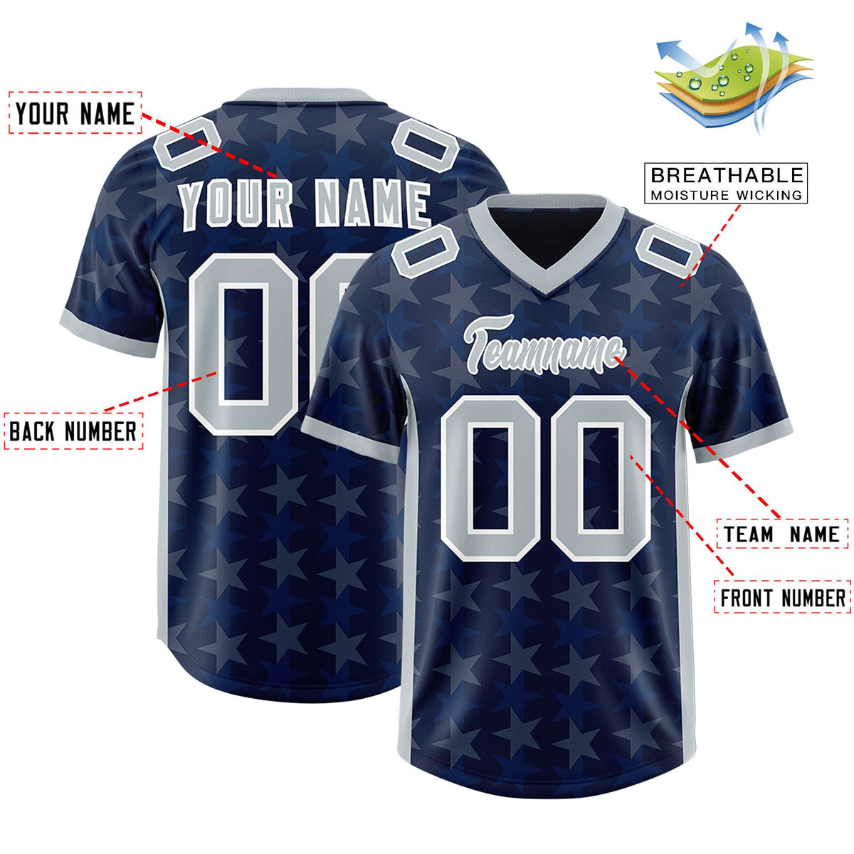 Custom Navy Grey Personalized All Star Graffiti Pattern Authentic American Football Jersey