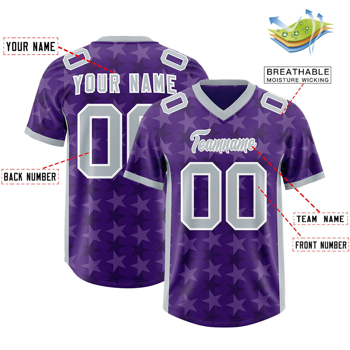 Custom Purple Grey Personalized All Star Graffiti Pattern Authentic American Football Jersey