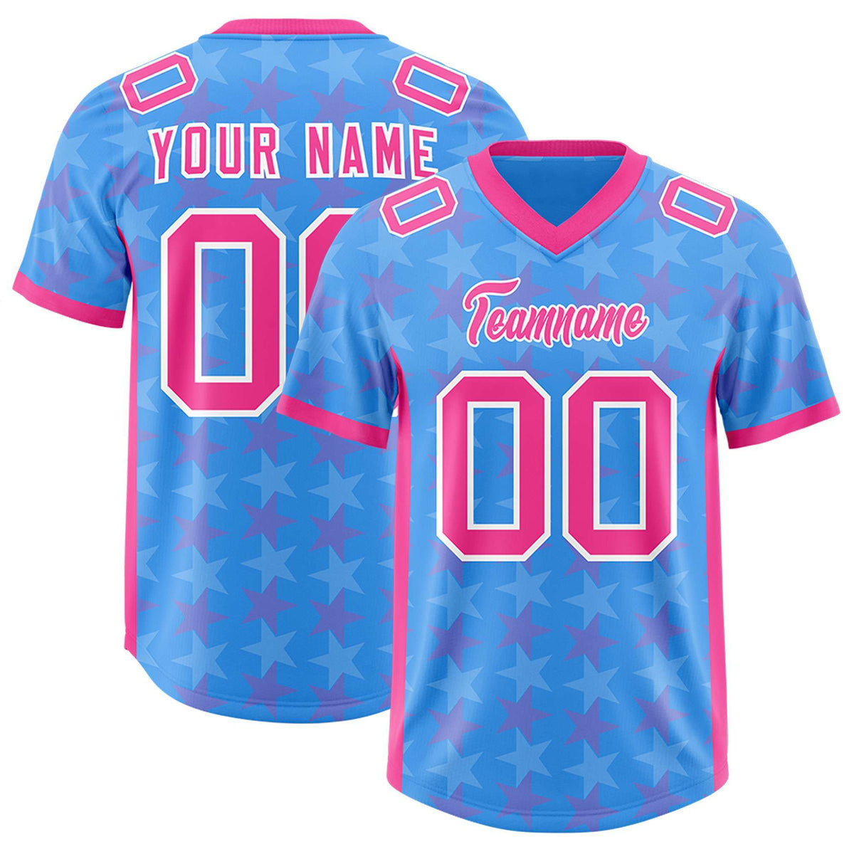 Custom Light Blue Pink Personalized All Star Graffiti Pattern Authentic American Football Jersey